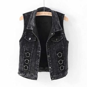 Damenwesten Mode Denim Weste Weiblichen Frühling Herbst Ärmellose Wilde Tops Kurze Jacke Frauen Jean Weste Weiß Schwarz Chaleco Mujer S-5XL 230322