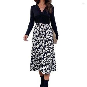 Casual Dresses 40GC Women Long Sleeve Midi Dress Modest Work V Neck Sexy Fall Button Decoration For Girls