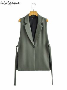 Kvinnors västar hikigawa kvinnor mode snörning slits väst kostym casual blazer väst vintage ärmlös kvinnlig ytterkläder chic topps mujer 230322