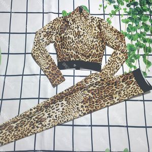 Leopard tryckta spårdräkter kvinnor utomhus sportkläder brev webbing långärmad fitness toppar andningsbara avslappnade leggings lady yoga kläder