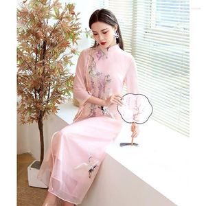 Etnisk klädor orientalisk dansklänning Kinesisk stil Klassiska kvinnor Cheongsam vintage broderad chiffong modeflicka elegant qipao