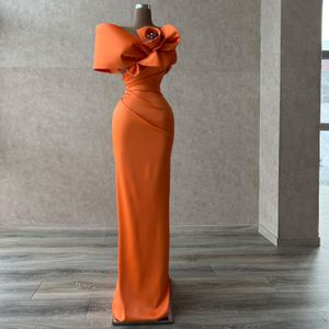 Новые выпускные платья с апельсином для женщин с плеча 3D цветочный плита