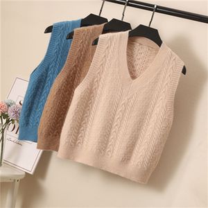 Women's Vests Sweater knitted vest women's vest spring and autumn loose short v-neck college style sleeveless wool vest H1376 230322