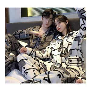 Home Clothing Qweek Couple Pajama Woman Winter Flannel Cow Print Pyjama Pour Femme Female Set 2 Pcs Clothes Pijamas Trouser Suits 21 Dhbuq