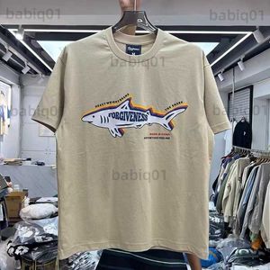 メンズTシャツサメのレタリング印刷物TシャツバギーシャツT230321