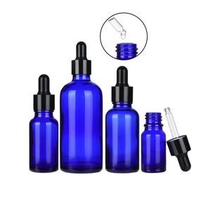 Garrafas de loção de vidro azul 5-100 ml Substituta de essência original com tampas e pipeta pretas