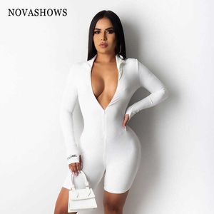 Women's Tracksuits Ribbed Lucky Label Sexy Rompers Womens Jumpsuit Shorts Female Ladies White Black Bodycon Jumpsuit Romper Women Playsuits P230320
