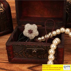Fashion For Reminiscence Style Wood Box Storage Box Vintage FlowerMetal Lock Jewelry Treasure Chest Storgae
