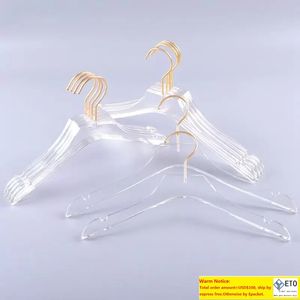 Luxury Clothes Hangers Clear Acrylic Dress Hangers with Gold Hook Transparent Shirts Holders with Notches for Lady Kids