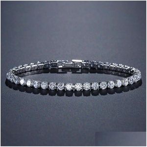 Chain Classic Tennis Bracelet 4Mm 5A Cubic Zirconia 925 Sterling Sier Gold Filled Engagement Bracelets For Women Bridal Gift Dhspl