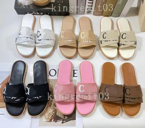 Brand Slippers Dupe AAAAA Boots WOODY Retro Letter Sandals Shoes Flip Flop Leather Slipper Casual Summer Outdoor Beach Holiday Dupe Women Shoe Box