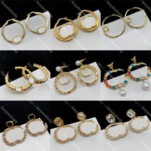 Luxury Women G Studs Designer Gold Hoop Earrings Diamond Double Letters Circle Eardrops Dangler Birthday Gift