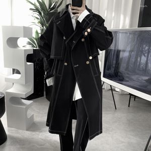 Men's Trench Coats British Style Men's Coat Black Suit Collar Mid-length Fashion Design Man Jacket 2023 Casual Windbreaker Overcoat Male