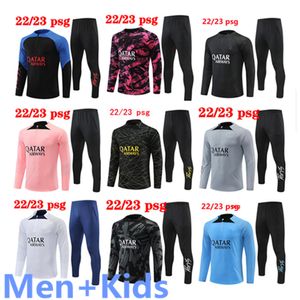 22 23 PSGS Tracksuit 2022 2023 Mbappe Kids and Men Training Anzug Langarm Fußballfußball -Jersey Kit Uniform Chandal Adult Boys Fan Player Version