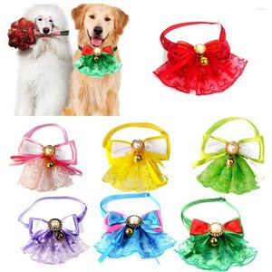 Dog Collars Fashionable Pet Bowknot Lace Collar For Cats Dogs With Bell Adjustable Elastic Bandage Comfortable Christmas Dress-up Bow Tie