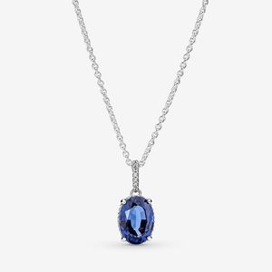 Colar com pingente de auréola brilhante para Pandora 925 prata esterlina designer de joias para mulheres colares de elo de diamante azul CZ com caixa original