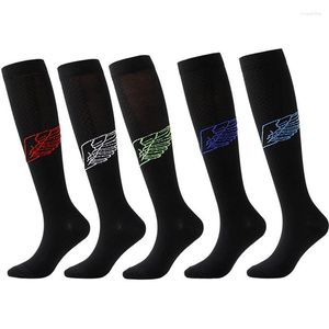 Sports Socks Unisex Nylon Compression Stocking Fashion Wings Design Cycling Long Tube Socka Black Running Gym Outdoor Calcetines