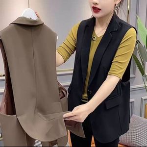 Coletes femininos da primavera feminina clássica longa colete de blazer feminino elegante senhora casacats ladies cistascoat Causal Slim mangas com mangas q57 230322