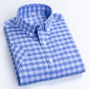 Mäns avslappnade skjortor Summer Men's Checkered Short Sleeve Shirts 100% Cotton Soft Breattable Quality Casual Plaid Shirts For Male 230322