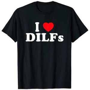 メンズTシャツガーコン刺繍ハートレッドラブデシャツ面白い私はdilfs i heart dilf tシャツcdgsをプレイするtシャツを演奏する