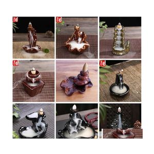 Lâmpadas de fragrância Cerâmica Esmalte Incenso Burner Budista Refluxo Aromaterapia Censor BackFlow Shape Criativo Sticks Holder Many Styles DHBLJ