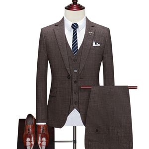 Mäns kostymer Blazers Suit Coat Vest Pants 3 PCS Set / Men's Casual Boutique Business Retro British Style Plaid Blazers Jacket Trousers Waistcoat 230322