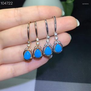 Серьги с серьгами мод Blue Turquoise драгоценный камень, висящая серьга с крючком для женщин ювелирные изделия настоящие 925 серебряного золота подарок подруги