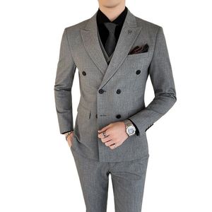 Men's Suits Blazers 7XL Jacket Vest Pants High-end Bridegroom Wedding Dress Solid Color Double-breasted Suit 3pieces Mens Formal Business Suit 230322