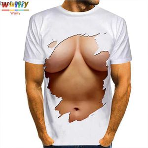 メンズTシャツマッスルグラフィックTシャツメン3DプリントフェイクフレッシュTシャツパターントップ女性/男性男の子ファニーティーヒップホップ面白いトップW0322