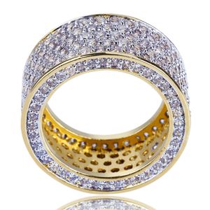 Biżuteria hip -hopowa męska pierścionek Złoty pierścień mrożony mikro zamek z cyrkonem obiecuje diamentowy palcem luksusowy projektant marki ślub