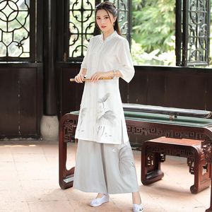 Women's Tracksuits Aransue Chinese Style Clothing And Wide Leg Pants Spring Summer Two Pieces Wear Retro Ladies SuitsWomen's