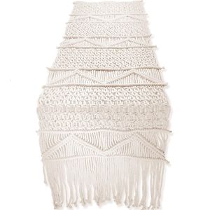 Bordslöpare MacRame Table Runner Boho Wedding Table Decoration Vintage Farmhouse och Bohemian Matsal Style Beige White 230322