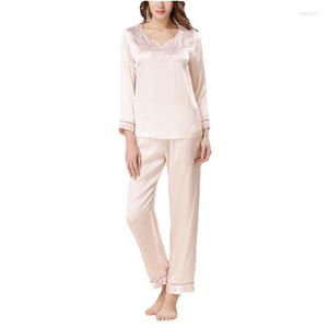 Women's Sleepwear Pure Mulberry Silk Pajamas Set For Women Nightgown Classical Embroidered Summer Women's Loungewear