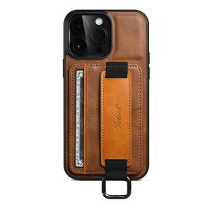 iPhoneの豪華なリストバンド電話ケース15 14 13 12 11 Pro Max Google Pixel 8 8Pro 8a 7 7a 7Pro 6 6a 6Pro Business Ring Holder Card Slot Solid Leather Wallet Kickstand Shell