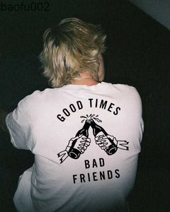 Herr t-shirts bra tid dåliga vänner t-shirt herr sommarstil outfit estetiska tumblr grafiska tees grunge citat vit tee w0322