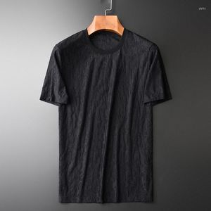 Herr t-skjortor lyxiga svarta herrar runt krage kort ärm sommar man t-shirts plus storlek 4xl jacquard smal fit man t-shirt