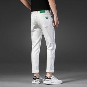 Defense Three White Casual Pants for Men's High-end Cotton Slim Fitting Small Straight Tube Trend Versatile Jeans Men
