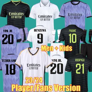 22 23 24 Player Version Soccer Jerseys Benzema Speciale editie Real Madrids Club World Cup Kit Kit Camiseta 2022 2023 2024 Vini Jr voetbalshirt Valverde Kids Uniform