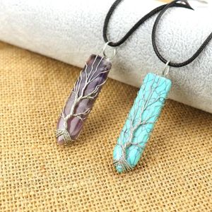 Chains Wholesale Fashion Hand-woven Natural Tiger Stone Crystal Tree Of Life Sword Pendant Necklace For Women N504