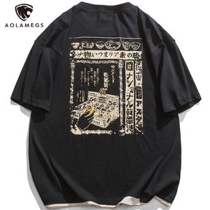 Men s t skjortor aolamegs överdimensionerade t -shirt kort ärm japanska harajuku kanji mönster tryck tee skjorta för män streetwear sommar 230321