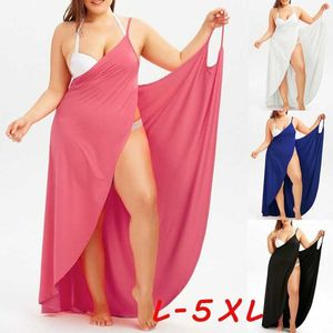 Sukienki imprezowe Nowa letnia sukienka bez zworu Kobieta solidny kolor seksowny długi zawiesinę Krzyż Beach Women Beach Cover Up S-5xl Y2303