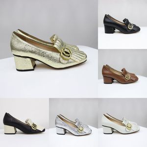 Sandali firmati Marmont Tacco alto Décolleté dorati Décolleté Scarpe con tacco quadrato Mocassini Scivoli Fibbia in metallo Sandalo vintage Scarpa estiva