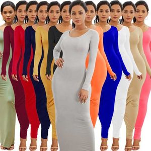 Kvinnors avslappnade klänningar 2023 Summer Women Maxi Dress Cotton Pencil Långärmad Bodycon Elegant Ladies Sexig klänning