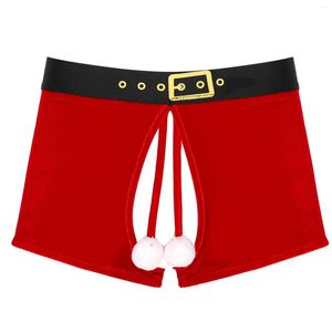 Unterhosen Herren Erotische Dessous Weihnachten Unterwäsche Crotchless Samt Boxershorts Sissy Male Fluffy Ball Dekor Jahr Höschen