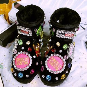 Boots Fashion Trend Japanese Cute With Luxury Rhinestones Sweet Warm Snow Wool Short Tube Women's Boots.