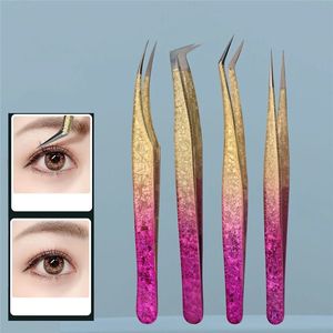 Professionell anti-statisk falska fransar pincett Två färggradient Eyelash Extension Clip Women Beauty Makeup Tweezer