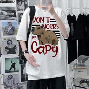 Мужские футболки Capibara Top Men Comic Designer Fury Top Male Designer Older Capybara Смешная футболка Kawaii Streetwear одежда W0322