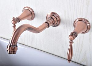Bathroom Sink Faucets Antique Red Copper Brass Widespread Wall-Mounted Tub 3 Holes Dual Handles Kitchen Faucet Mixer Tap Asf506