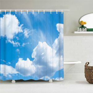 Zasłony prysznicowe 180x180 cm Błękitne chmury nieba Słoneczna sceneria natury 3D Printing Curtain z haczykami Wodoodporna tkanina Home Bathrounds 230322