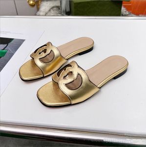 Made in Italy Women Interlocking Slippers cut-out slide sandal Calf Leather Sexy Flat Ladies Fashion Cutout Wear Shoes 35-44